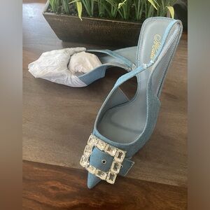 Denim slingback shoes w/ bling detail 9